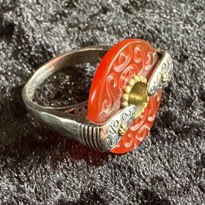 Silpada Sterling Silver & Brass Regal Carved Carnelian Ring